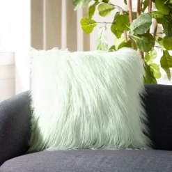 Caelie Faux Fur Pillow - Mint - 20" X 20" - Safavieh