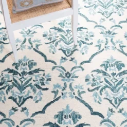 3'x5' Jacquard Hooked Accent Rug Ivory/Turquoise - Safavieh -Safavieh Store GUEST 09343104 8a02 4d2e be39 75407e25fa3f