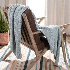 Liliana Knit Throw Blanket - Dull Blue/Natural - 50" X 60" - Safavieh -Safavieh Store GUEST 18e0220f 17b9 46b0 aea8 946e23936566