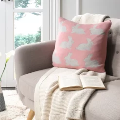 Bunny Hop Knit Pillow - Blossom/Vanilla Grey - 20" X 20" - Safavieh