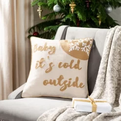 Cold Outside Pillow - Beige/Gold - 18" X 18" - Safavieh -Safavieh Store GUEST 5cf420fa e12f 44d8 924d 2a7e31566b20