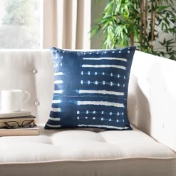 Narla Pillow - Deep Blue/White - 16" X 16" - Safavieh -Safavieh Store GUEST 735930e8 435c 4762 8225 f267f713e75f