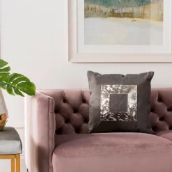 Grayer Metallic Cowhide Pillow - Grey/Silver - 20" X 20" - Safavieh