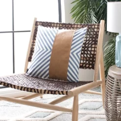 Endra Pillow - Navy/White/Tan - 18" X 18" - Safavieh