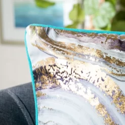 Nima Pillow - Blue/Gold - 18" X 18" - Safavieh -Safavieh Store GUEST 7d3894da 4ba6 460f 86b6 fe4cb4235294