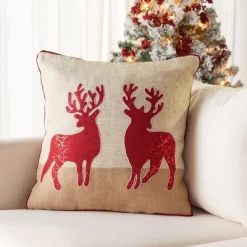 Holiday Reindeer Pillow - Natural - 20"x20" - Safavieh -Safavieh Store GUEST 8ae0732c a261 4031 88fd 6617672192af