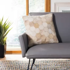 Tiled Cowhide Pillow - White - 18" X 18" - Safavieh